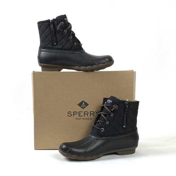 New Sperry Top Sider Black Quilted Waterproof Saltwater Duck Boot 8 - Picture 11 of 15